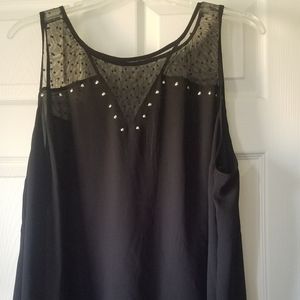 Black cami with polka dot mesh shoulders